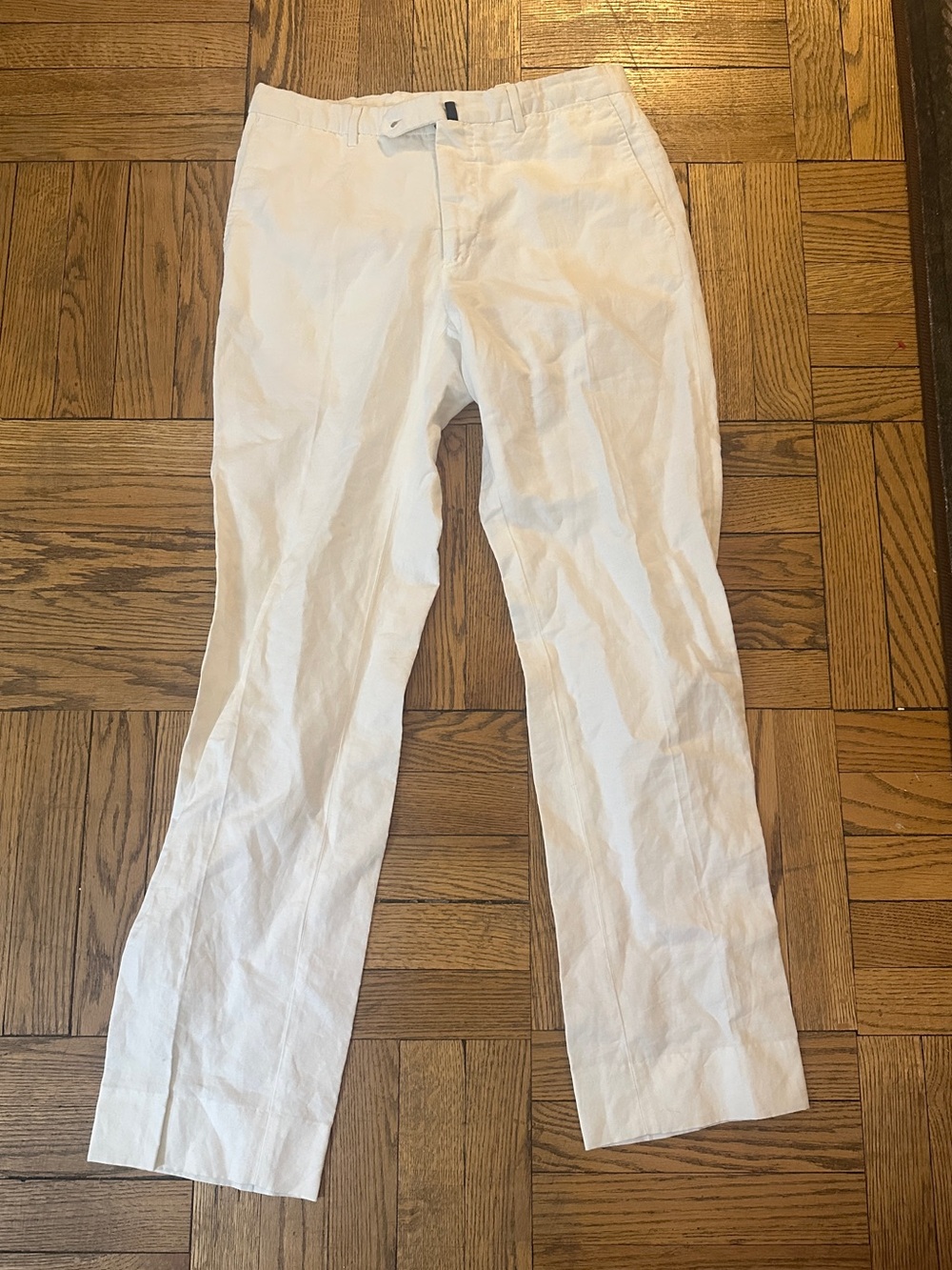 Men’s Incotex Chinolino White Cotton Linen Blend Trousers Pants Size 32